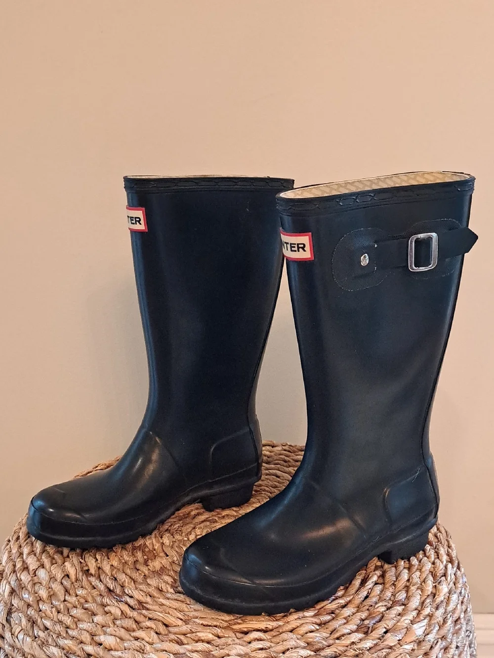 Hunter Youth Unisex Original Matte Black Rubber Tall Wellington Rain Boots B3/G4